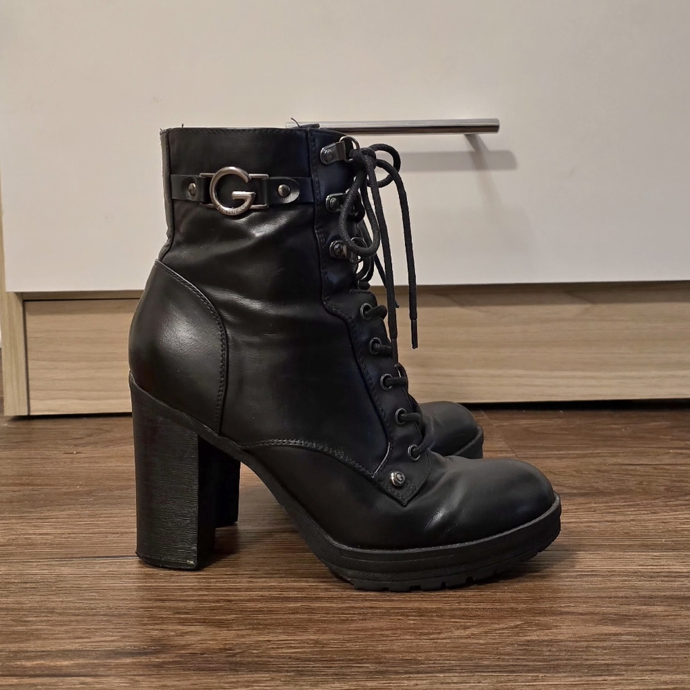 Combat GUESS Lace Up Heel Boots